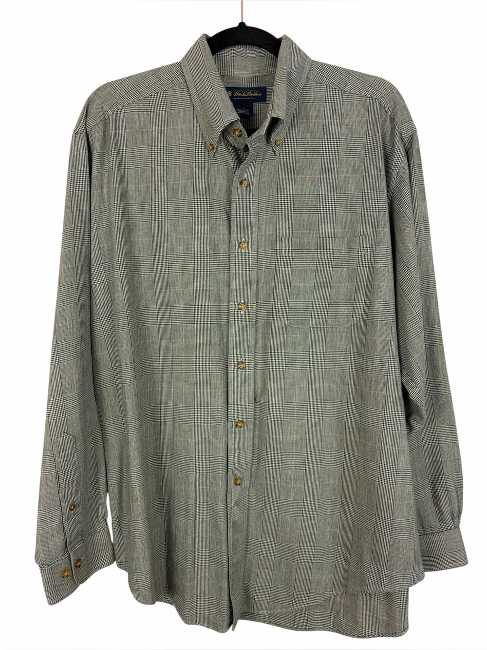 Brooks Brothers Flannel Men’s Large Glen Plaid Button-Down Shirt Cotton Wool